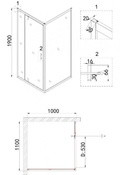 Душевой уголок Niagara NG-83-11AB-A100B 110x100см чёрный/прозрачное