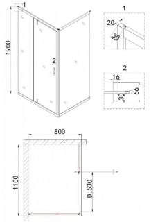 Душевой уголок Niagara NG-83-11AB-A80B 110x80см чёрный/прозрачное