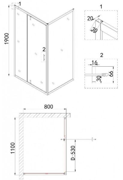 Душевой уголок Niagara NG-83-11AB-A80B 110x80см чёрный/прозрачное