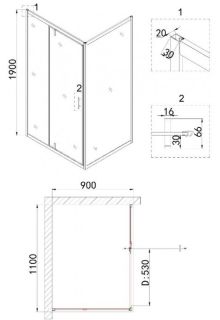 Душевой уголок Niagara NG-83-11AB-A90B 110x90см чёрный/прозрачное