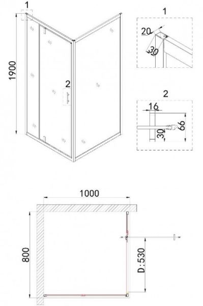 Душевой уголок Niagara NG-83-8AB-A100B 80x100см чёрный/прозрачное