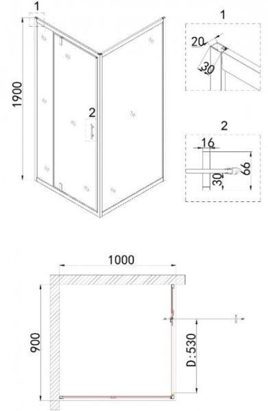 Душевой уголок Niagara NG-83-9AB-A100B 90x100см чёрный/прозрачное