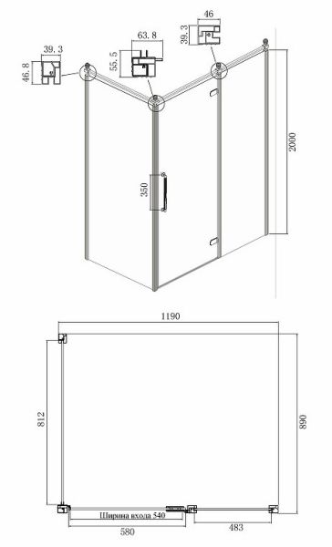 Душевой уголок Ambassador Royal 18015311-L 120x90см золото/прозрачное с рисунком