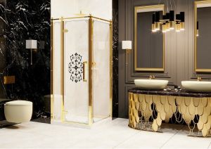 Душевой уголок Ambassador Royal 18015307-L 100x100см золото/прозрачное с рисунком