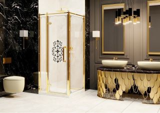 Душевой уголок Ambassador Royal 18015307-L 100x100см золото/прозрачное с рисунком