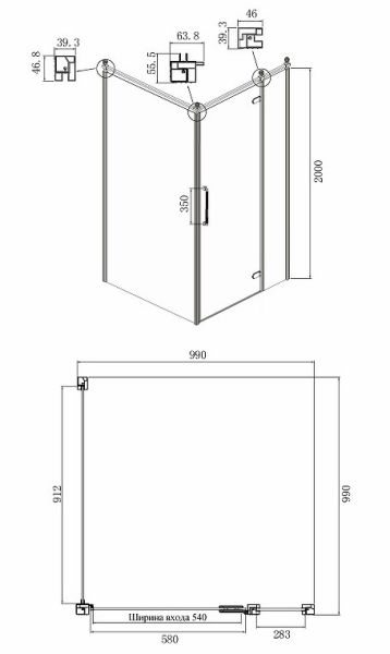 Душевой уголок Ambassador Royal 18015307-L 100x100см золото/прозрачное с рисунком