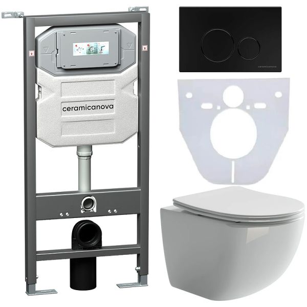 Комплект с инсталляцией Ceramica Nova CN3009_1001B_1000 унитаз Forma CN3009 крышка-сиденье с микролифтом и инсталляция Envision CN1001B с чёрной матовой кнопкой смыва Round Комплект с инсталляцией Ceramica Nova CN3009_1001B_1000 унитаз Forma CN3009 крышка-сиденье с микролифтом и инсталляция Envision CN1001B с чёрной матовой кнопкой смыва Round