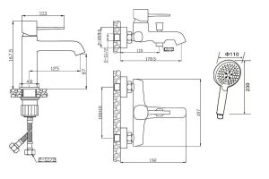 Набор смесителей Orange Karl M05-311b, set 3 in 1 черный матовый.