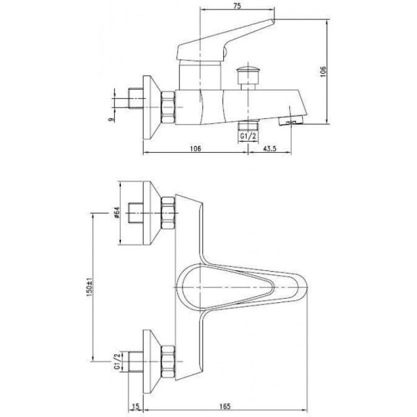 Смеситель для ванны Aquanet Round Handle SD90701 187222 хром