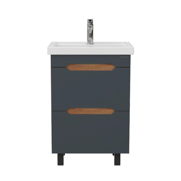 Тумба под раковину напольная Onika Айленд 106164 60 см графит/дуб крафт золотой