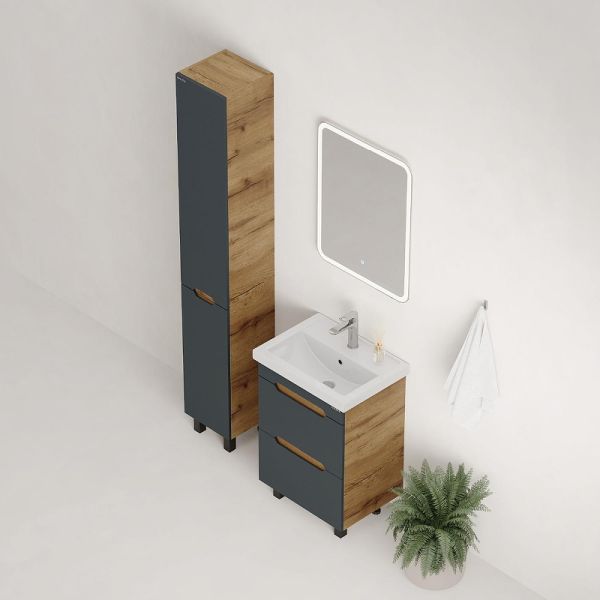 Тумба под раковину напольная Onika Айленд 106164 60 см графит/дуб крафт золотой