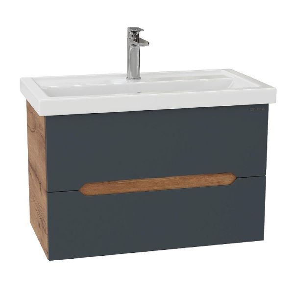 Тумба под раковину подвесная Onika Айленд 108064 80 см графит/дуб крафт золотой