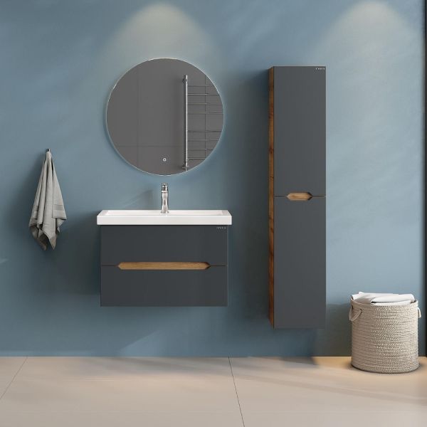 Тумба под раковину подвесная Onika Айленд 107068 70 см графит/дуб крафт золотой