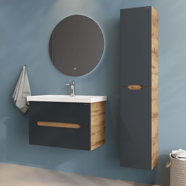 Тумба под раковину подвесная Onika Айленд 107068 70 см графит/дуб крафт золотой