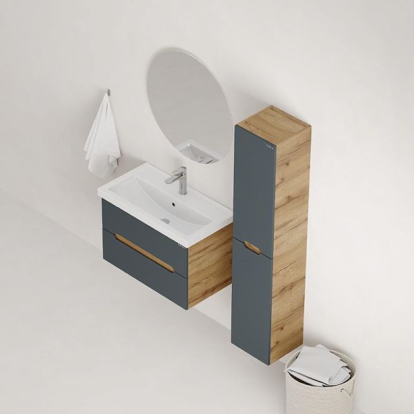 Тумба под раковину подвесная Onika Айленд 108064 80 см графит/дуб крафт золотой