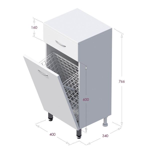 Полупенал напольный Onika Каприз 404014 с бельевой корзиной 40 см белый