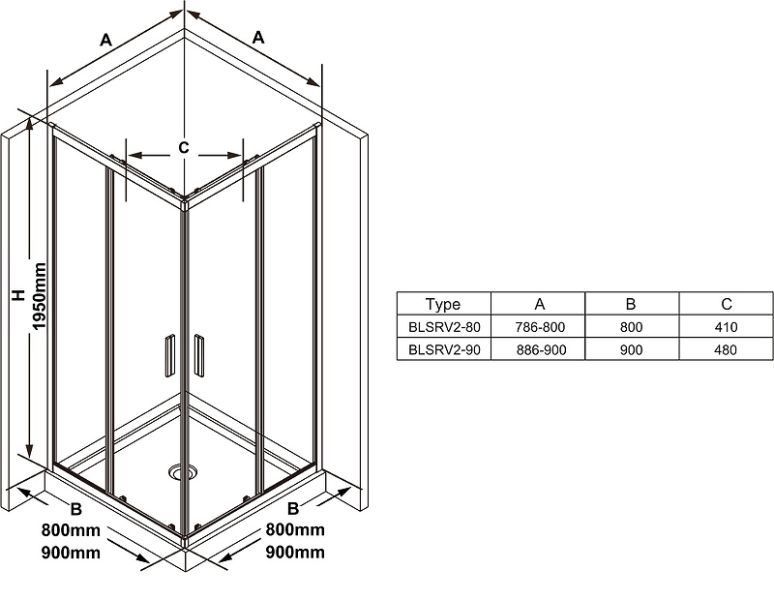 Душевой уголок Ravak Blix Slim BLSRV2-90 90x90 X1LM70C00Z1 профиль Хром стекло Transparent