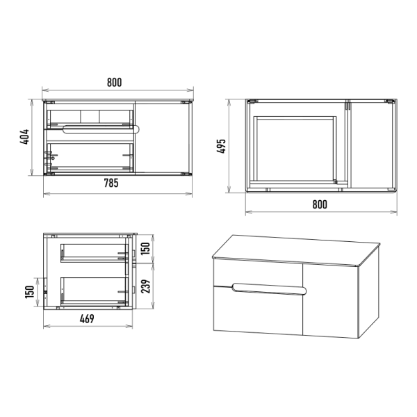 Подвесная тумба под раковину Misty Роял 80 см П-Роя-01080-021П2Я черный