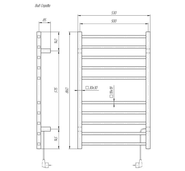 Полотенцесушитель электрический Domoterm Квадро DMT 109-S П10 53x86 BOX EK R хрои