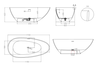Ванна из искусственного камня Salini Paola S-Sense 101512G 172x82см белый глянцевый Ванна из искусственного камня Salini Paola S-Sense 101512G 172x82см белый глянцевый