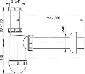 Сифон для раковины AlcaPlast ?40 с накидной гайкой 5/4" A43