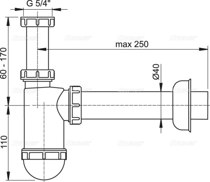 Сифон для раковины AlcaPlast ?40 с накидной гайкой 5/4" A43