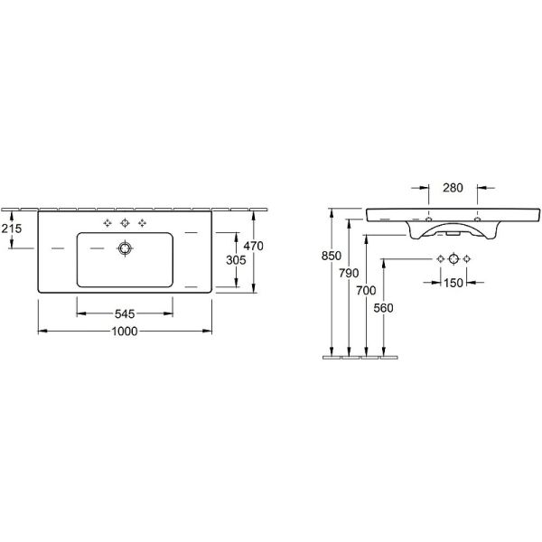 Раковина Villeroy Boch Subway 2.0 7175A0R1 100 см