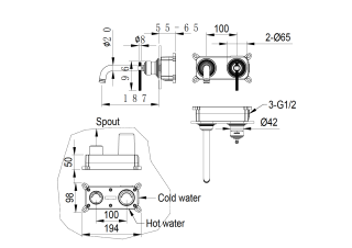 Смеситель для раковины Boheme из стены, ETERNA BRONZE бронза