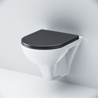 Унитаз подвесной Am.Pm Gem FlashClean с сиденьем микролифт белый/чёрный C901700SCmb Унитаз подвесной Am.Pm Gem FlashClean с сиденьем микролифт белый/чёрный C901700SCmb