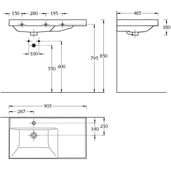 Kerama Marazzi Раковина CUBO CU.wb.90Lh 90 см