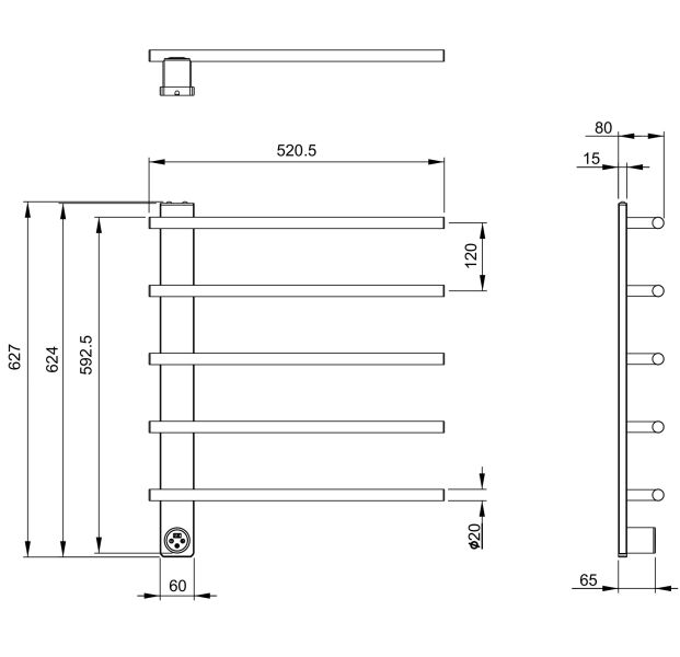 Полотенцесушитель электрический Wonzon & Woghand N?rnberg WW-AL345-MB 52x63 см чёрный матовый