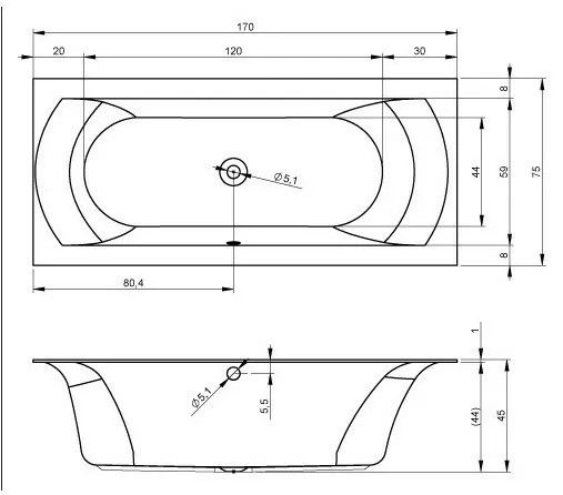 Акриловая ванна Riho Linares B141001005 R 170х75см с тонким бортом белый