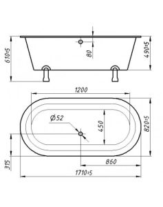 Ванна из искусственного камня Фэма Стиль Феррара на опорах 171x82 см