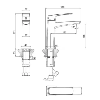 Смеситель для раковины Grossman Mercury 510.K35.10.420 графит матовый