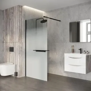 Душевая перегородка Niagara Nova NG-582-90BLACK 90 см профиль чёрный стекло белый градиент