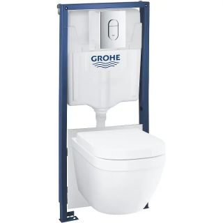 Унитаз с инсталляцией Grohe Euro Ceramic 36501000 цвет Альпийский белый с сиденьем Микролифт и клавишей смыва цвет Хром глянцевый