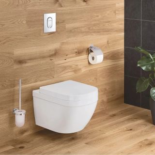 Унитаз с инсталляцией Grohe Euro Ceramic 36501000 цвет Альпийский белый с сиденьем Микролифт и клавишей смыва цвет Хром глянцевый