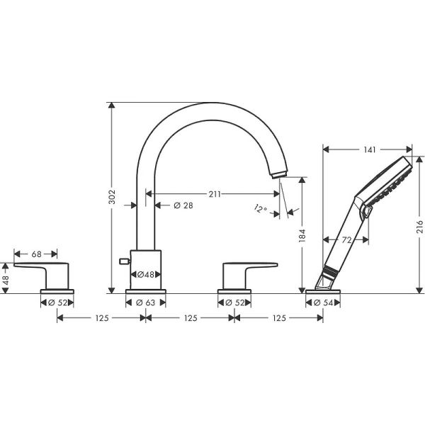 Смеситель Hansgrohe Vivenis Blend 71456000 на борт ванны