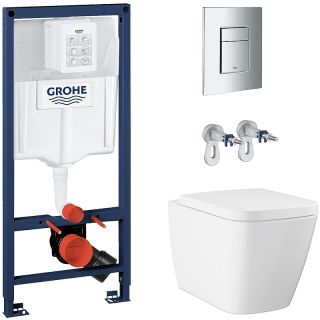 Унитаз с инсталляцией Grohe Rapid SL 120184SH00 цвет Белый с сиденьем Микролифт и клавишей смыва цвет Хром