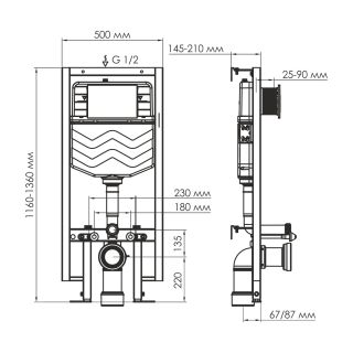 Система инсталляции для унитазов WasserKRAFT Vils 56TLT.010.ME.MG03 с кнопкой смыва золото матовое