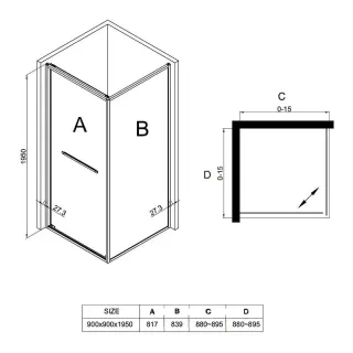 Душевой уголок Black&White 11209090G 90 x 90 см брашированное золото