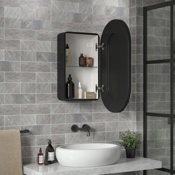 Зеркало-шкаф Reflexion Black 45 RF2003BL с  подсветкой 45х85