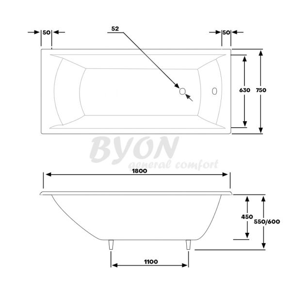 Ванна чугунная Byon Milan 180x75x45