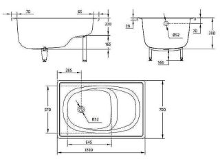 Стальная ванна BLB Europa 120x70 B2SE  без антискользящего покрытия
