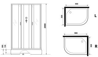 Душевая кабина Niagara NG-33984-14LBKG с гидромассажем 90x80см серебро/матовое