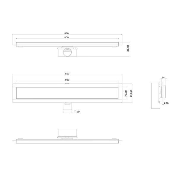 Душевой трап ALMAes Laguna LG80BL 80см чёрное стекло