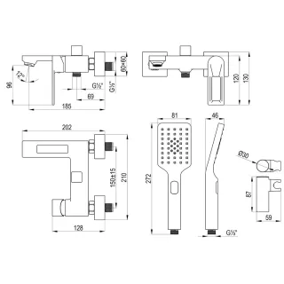Смеситель для ванны и душа Decoroom DR30 DR30036 чёрный