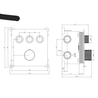 Встраиваемый смеситель-термостат на 3 источника AQUAme AQM8812BN с регулировкой напора никель брашированный