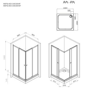 Душевой уголок AM.PM Sunny W87G-403-100100-MT профиль серебристый 100х100 см Душевой уголок AM.PM Sunny W87G-403-100100-MT профиль серебристый 100х100 см