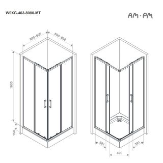Душевой уголок Am.Pm Above W9XG-403-9090-MT 90x90 см профиль хром стекло прозрачное